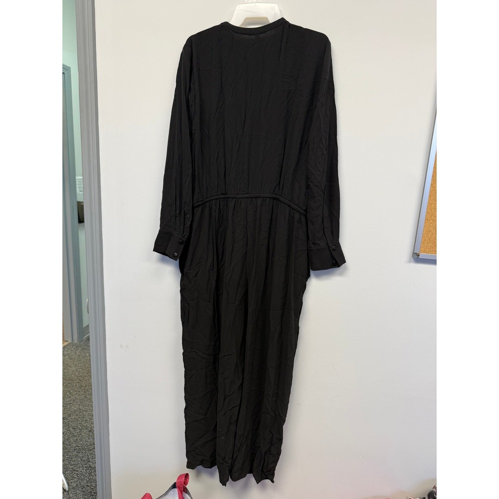 Eileen Fisher Womens Black Long Sleeve Drawstring Waist Jumpsuit Pockets Large - Picture 6 of 8
